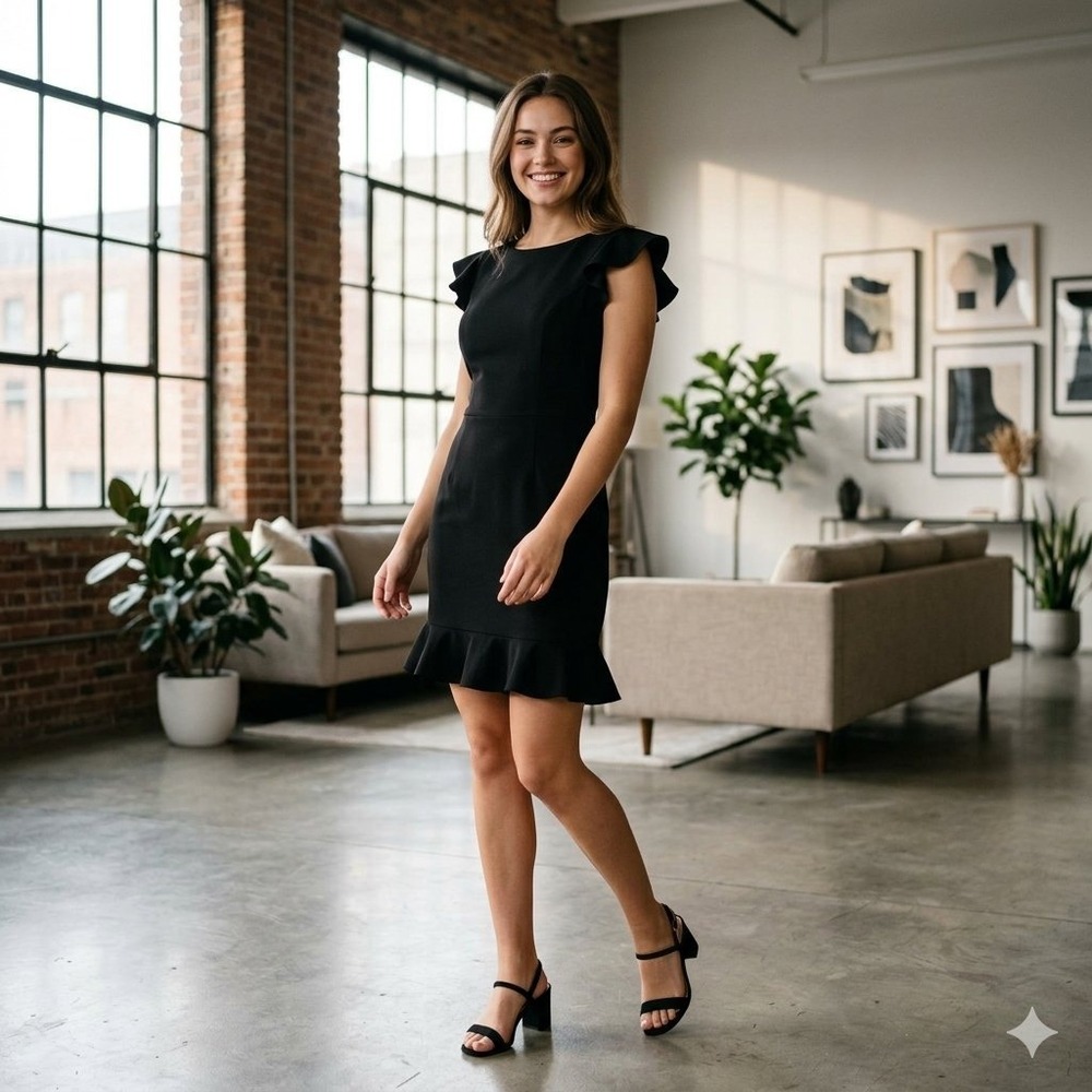 B. Darlin Juniors 13/14 Black Ruffle Hem Cutout Back Dress Wedding LBD Party